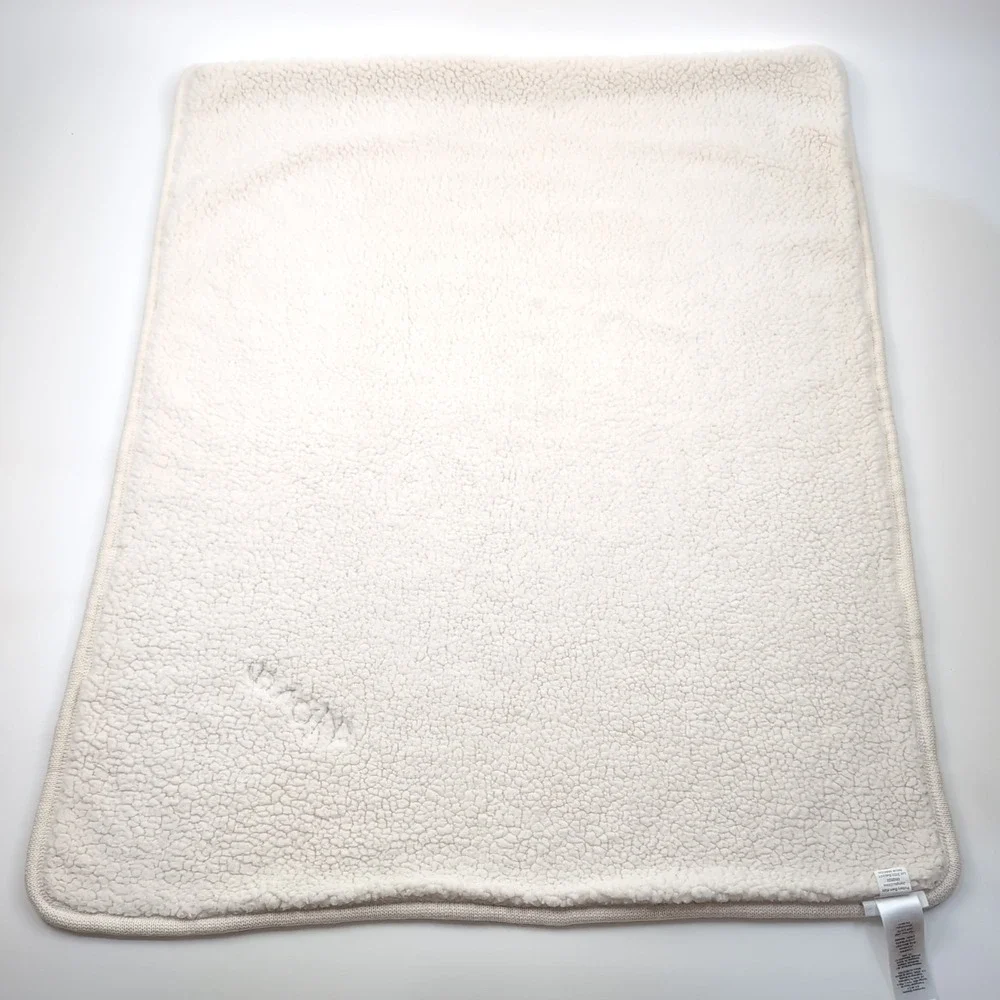 Pottery Barn Kids Cable Knit Baby Blanket Pink & Cream Stripe Sherpa 29x37 NORA